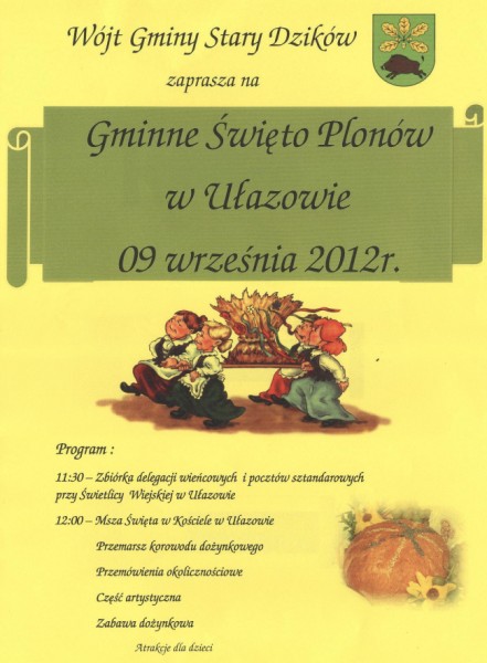 PlakatDozynki2012_dzikow Obraz przedstawiający W niedzielę dożynki gmin Cieszanów i Stary Dzików