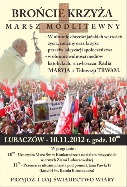 marsz_lubaczow Obraz przedstawiający W sobotę w Lubaczowie marsz "Brońcie krzyża"