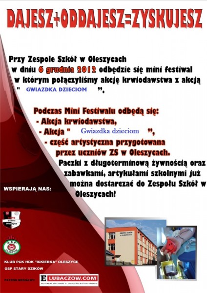Obraz przedstawiający Na "Mikołajki" w Oleszycach "Mini Festiwal - Dajesz + Oddajesz = Zyskujesz"